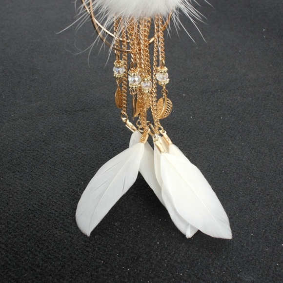 3/ 30 Boho Gypsy White Feather Gold Leaf Dangle Earrings - Picture 3 of 3